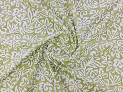 Hand Block Print Cotton Fabric – Olive Botanical Abstract | Olive Canopy