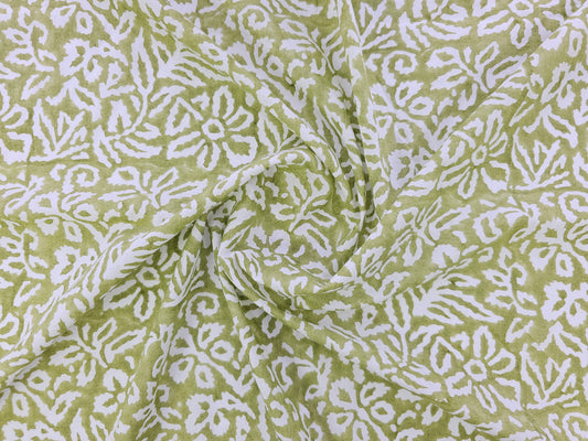 Hand Block Print Cotton Fabric – Olive Botanical Abstract | Olive Canopy