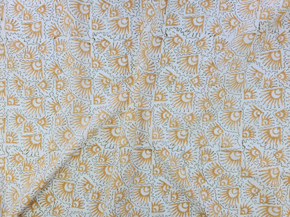 Hand Block Print Cotton Fabric – Ochre Geometric Sunburst | Golden Rays