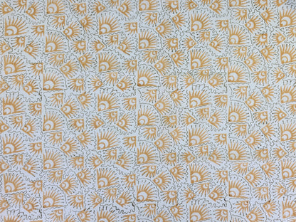 Hand Block Print Cotton Fabric – Ochre Geometric Sunburst | Golden Rays