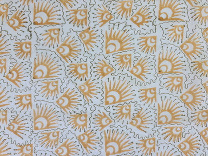 Hand Block Print Cotton Fabric – Ochre Geometric Sunburst | Golden Rays