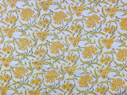 Hand Block Print Cotton Fabric – Mustard Botanical Vine | Golden Vines