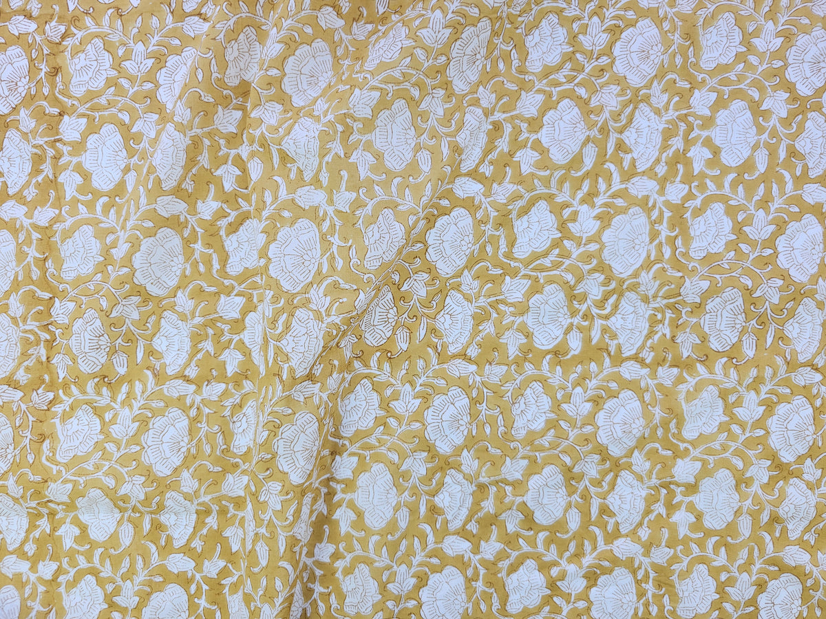 Hand Block Print Cotton Fabric – Mustard Floral Vine | Honey Vine
