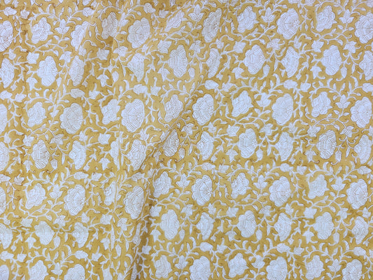 Hand Block Print Cotton Fabric – Mustard Floral Vine | Honey Vine