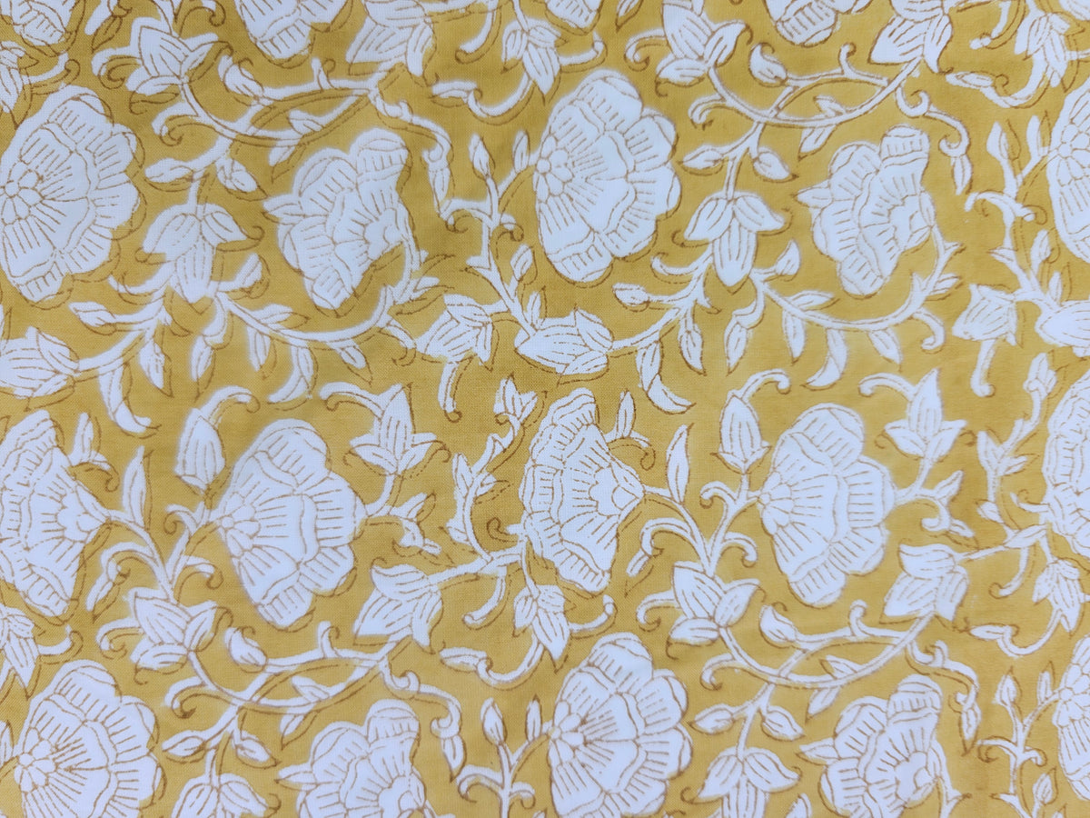 Hand Block Print Cotton Fabric – Mustard Floral Vine | Honey Vine