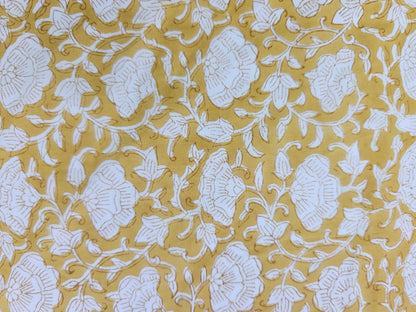 Hand Block Print Cotton Fabric – Mustard Floral Vine | Honey Vine