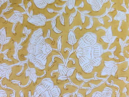 Hand Block Print Cotton Fabric – Mustard Floral Vine | Honey Vine