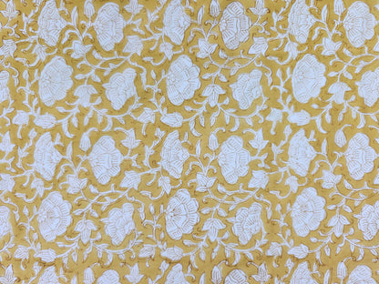 Hand Block Print Cotton Fabric – Mustard Floral Vine | Honey Vine