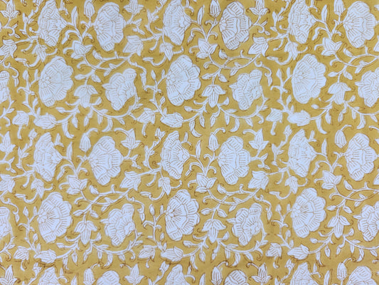 Hand Block Print Cotton Fabric – Mustard Floral Vine | Honey Vine
