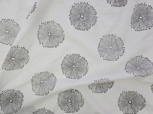 Hand Block Print Cotton Fabric – Black Radial Motif | Moonburst