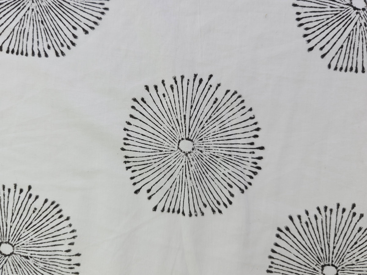 Hand Block Print Cotton Fabric – Black Radial Motif | Moonburst