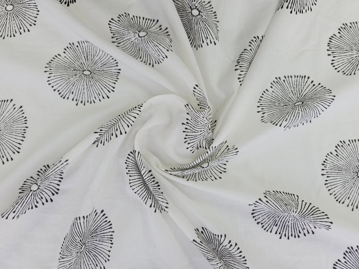 Hand Block Print Cotton Fabric – Black Radial Motif | Moonburst