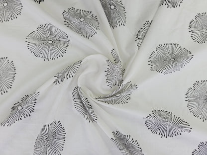 Hand Block Print Cotton Fabric – Black Radial Motif | Moonburst