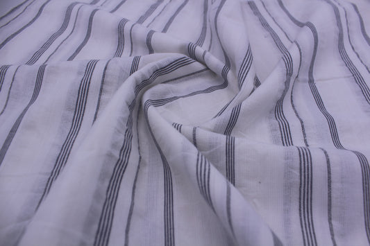 Black & White Stripe Cotton Seersucker – 48" Wide | Classic, Light & Textured Fabric