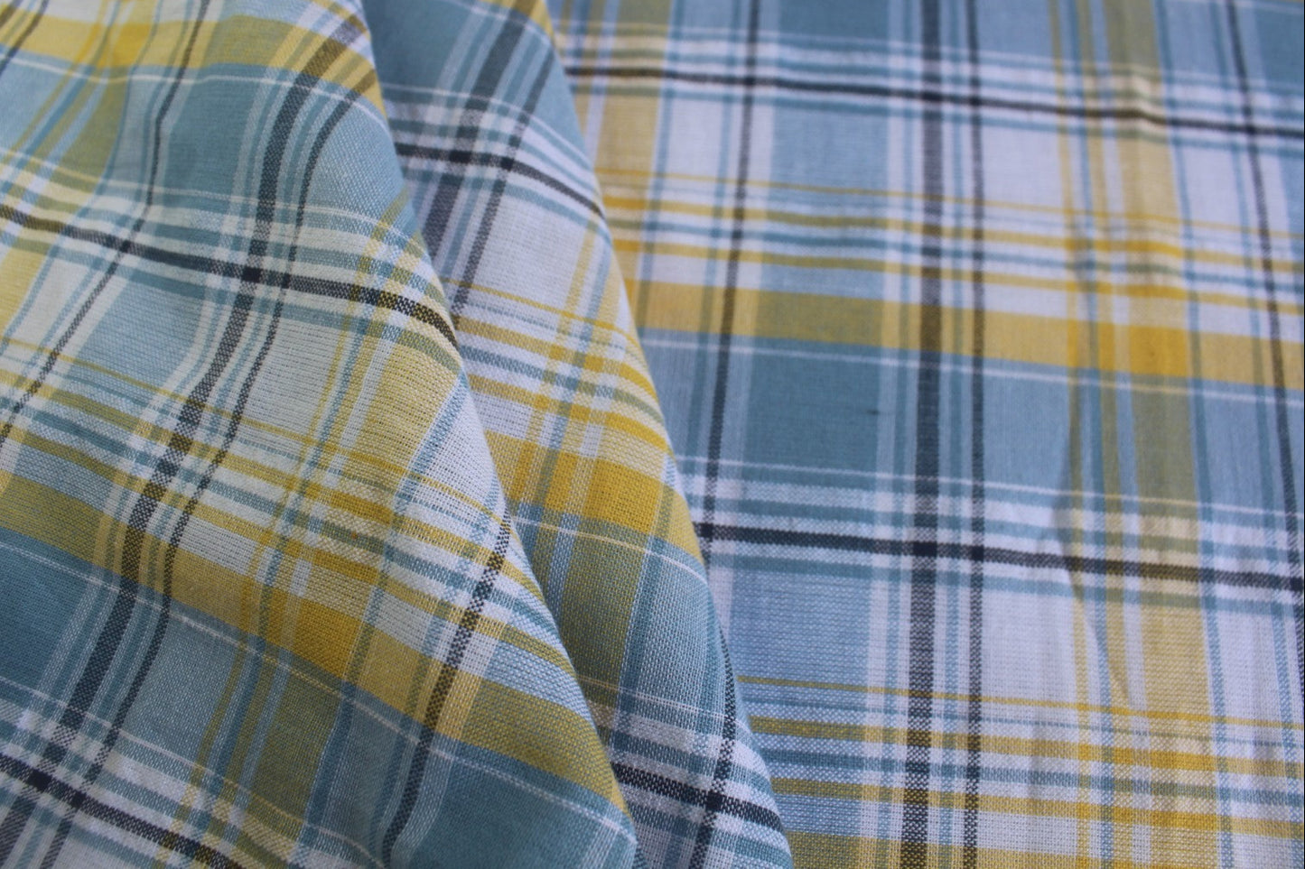 Blue & Yellow Checkered Cotton Fabric – 60" Wide | Soft & Durable | Lightweight & Easy-Care