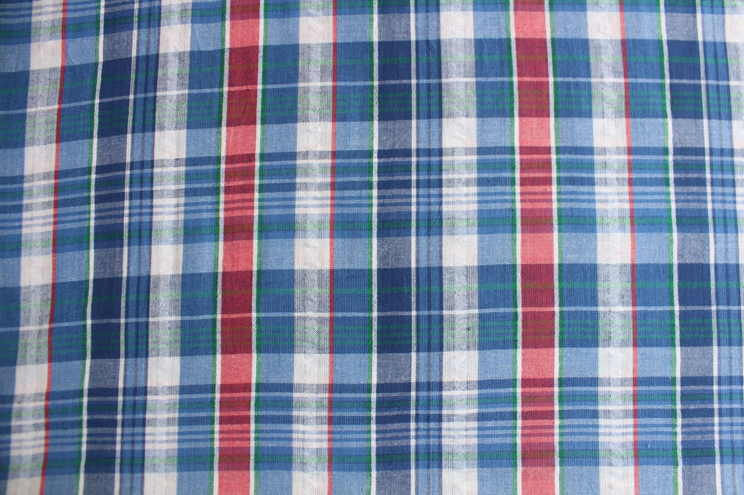 Bold Plaid Cotton Seersucker – 44" Wide | Blue, Red & Green Checks