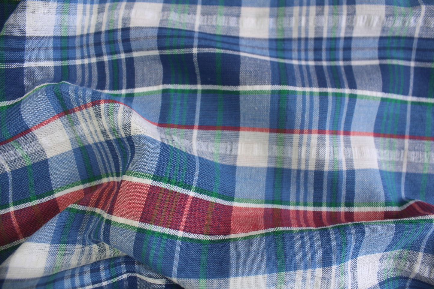 Bold Plaid Cotton Seersucker – 44" Wide | Blue, Red & Green Checks