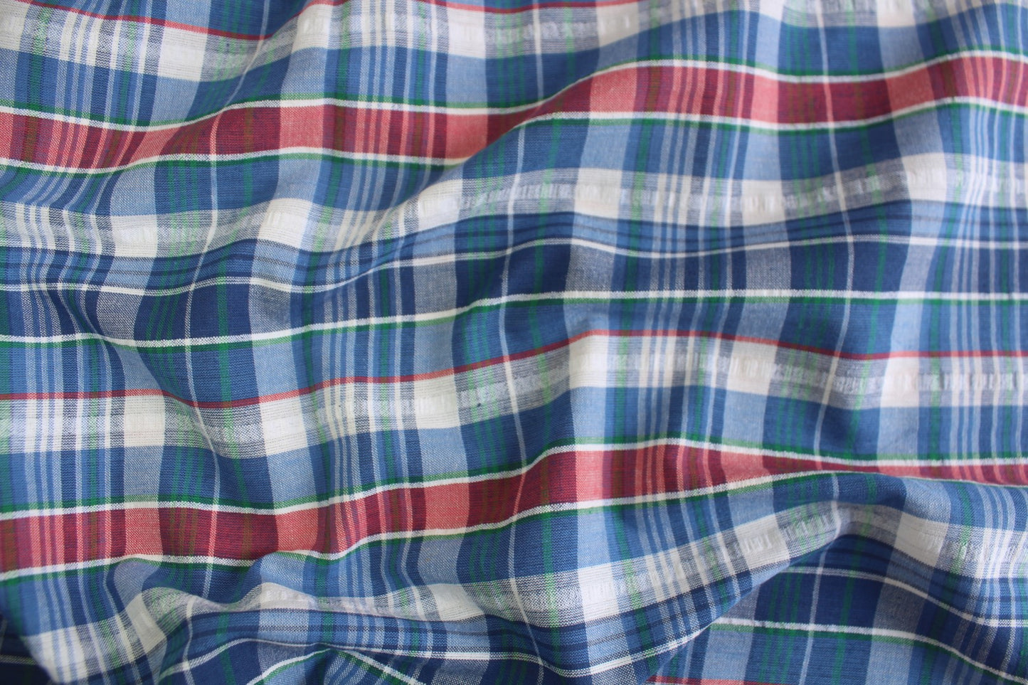 Bold Plaid Cotton Seersucker – 44" Wide | Blue, Red & Green Checks