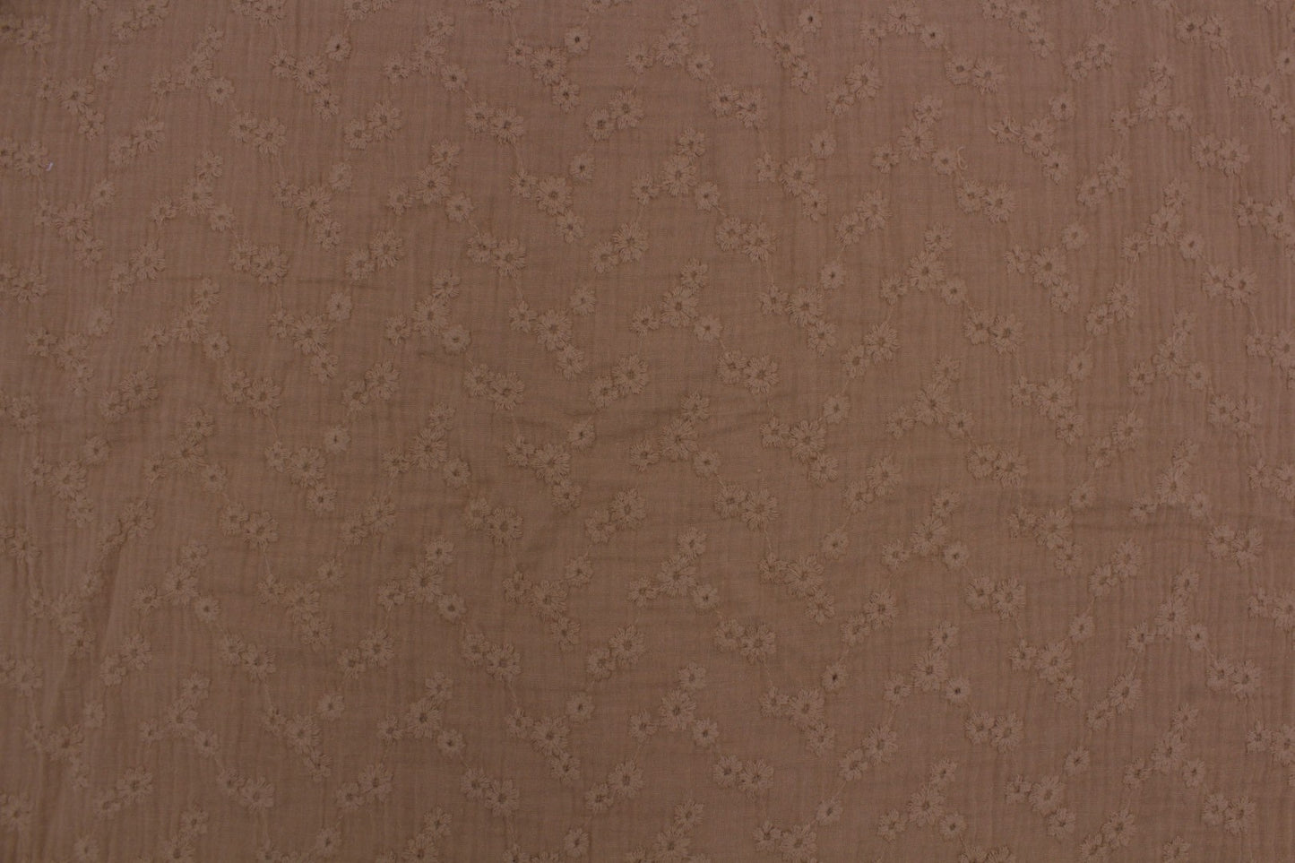 Brown Embroidered Double Gauze Muslin Crinkle Cotton – 47" Wide | Luxurious, Textured & Heavier Weight