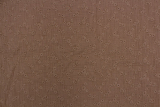 Brown Embroidered Double Gauze Muslin Crinkle Cotton – 47" Wide | Luxurious, Textured & Heavier Weight