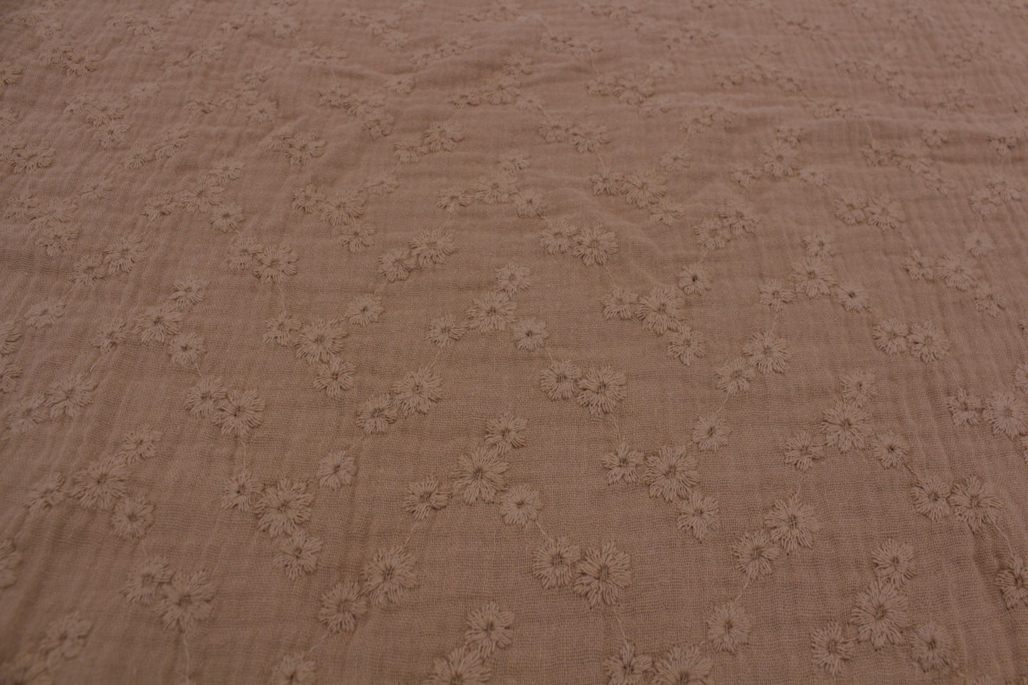 Brown Embroidered Double Gauze Muslin Crinkle Cotton – 47" Wide | Luxurious, Textured & Heavier Weight