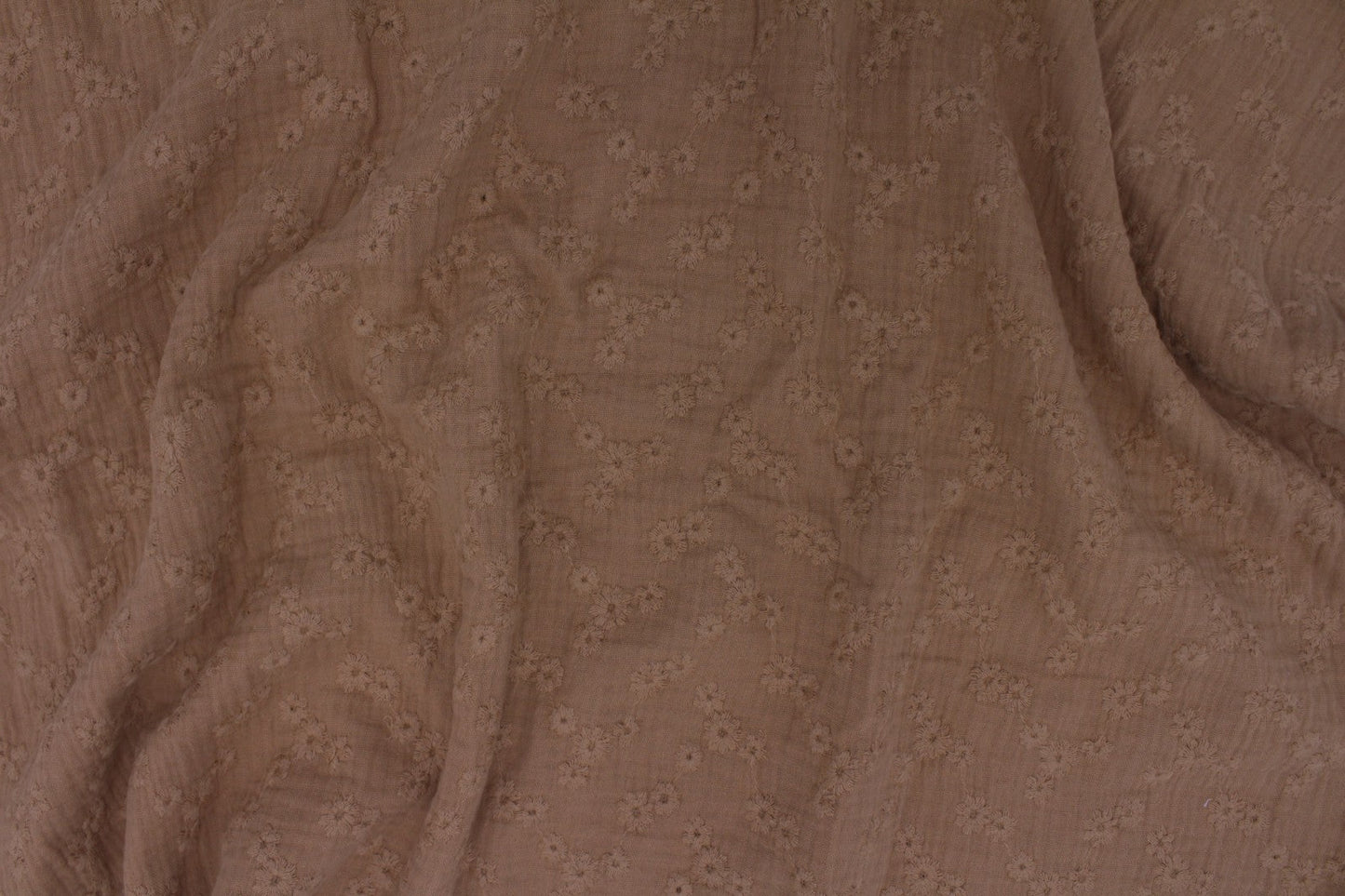 Brown Embroidered Double Gauze Muslin Crinkle Cotton – 47" Wide | Luxurious, Textured & Heavier Weight