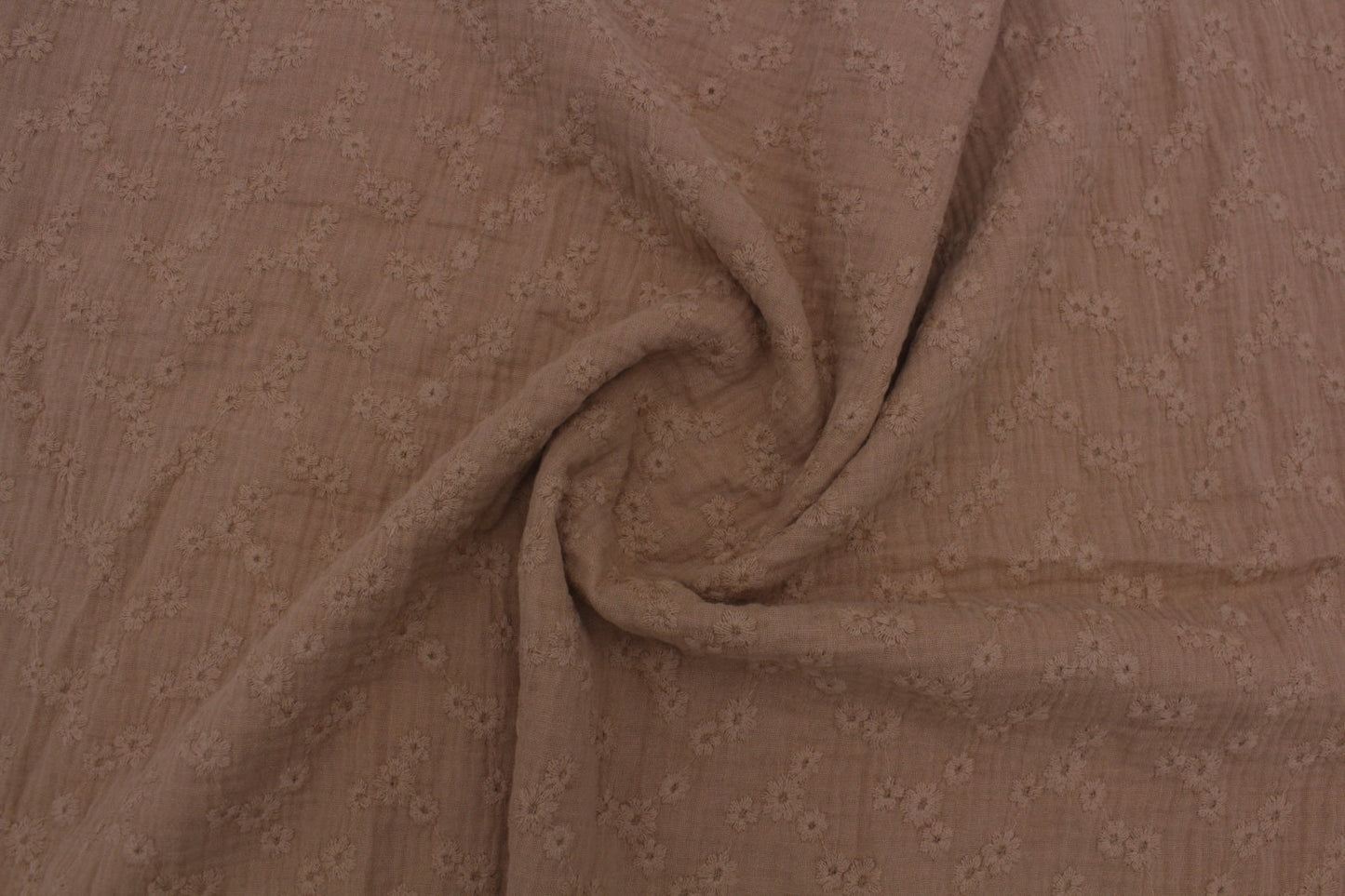 Brown Embroidered Double Gauze Muslin Crinkle Cotton – 47" Wide | Luxurious, Textured & Heavier Weight