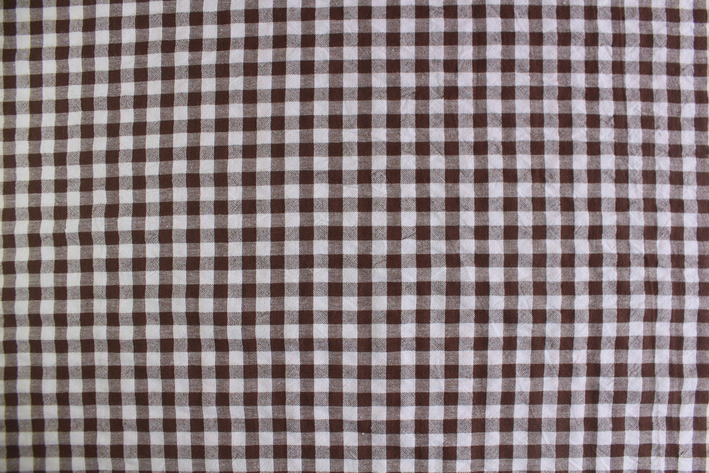 Brown & White Gingham Seersucker – 58" Wide | Classic, Textured Check Fabric