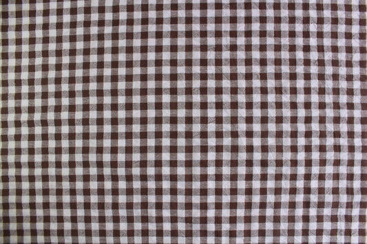 Brown & White Gingham Seersucker – 58" Wide | Classic, Textured Check Fabric