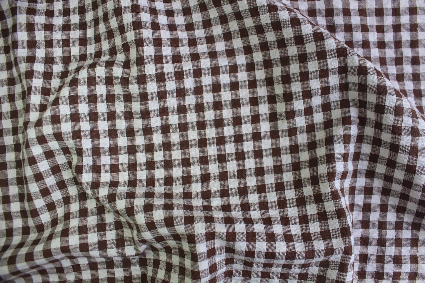 Brown & White Gingham Seersucker – 58" Wide | Classic, Textured Check Fabric