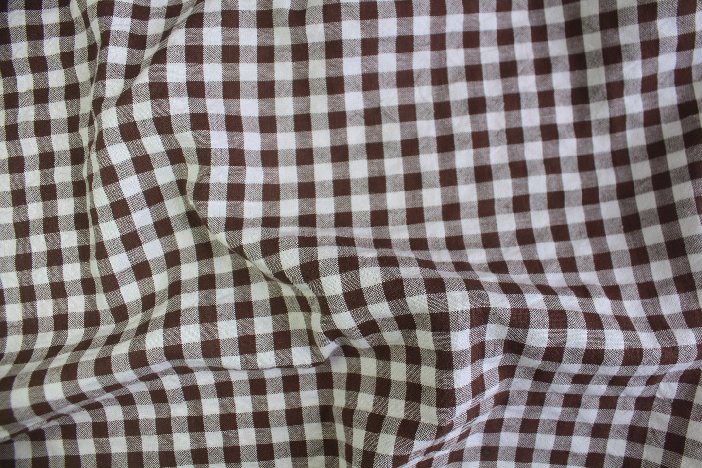 Brown & White Gingham Seersucker – 58" Wide | Classic, Textured Check Fabric