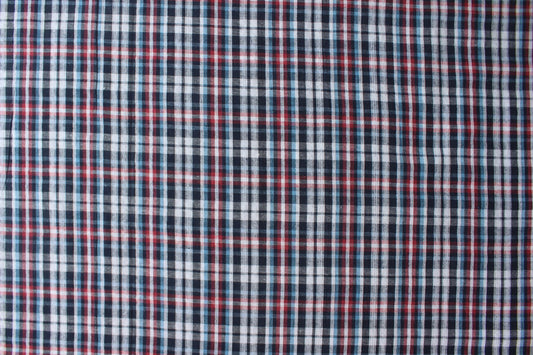 Classic Navy & Red Check Cotton Seersucker – 44" Wide | Lightweight Crinkled Fabric