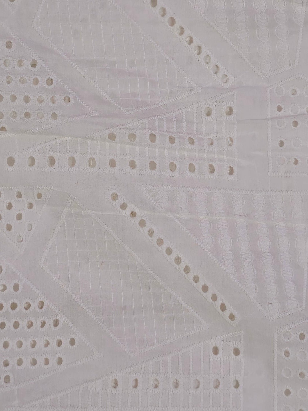 White Cotton Hakoba Fabric – Embroidered Eyelet | 100% Cotton | 53” Width | Light & Breathable