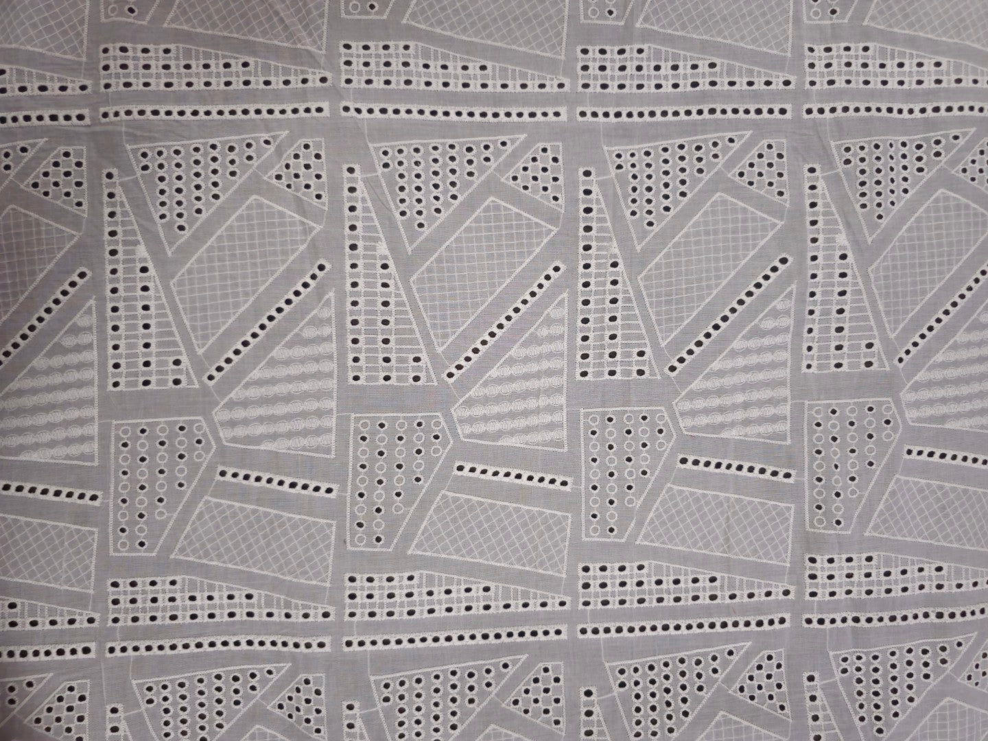 White Cotton Hakoba Fabric – Embroidered Eyelet | 100% Cotton | 53” Width | Light & Breathable