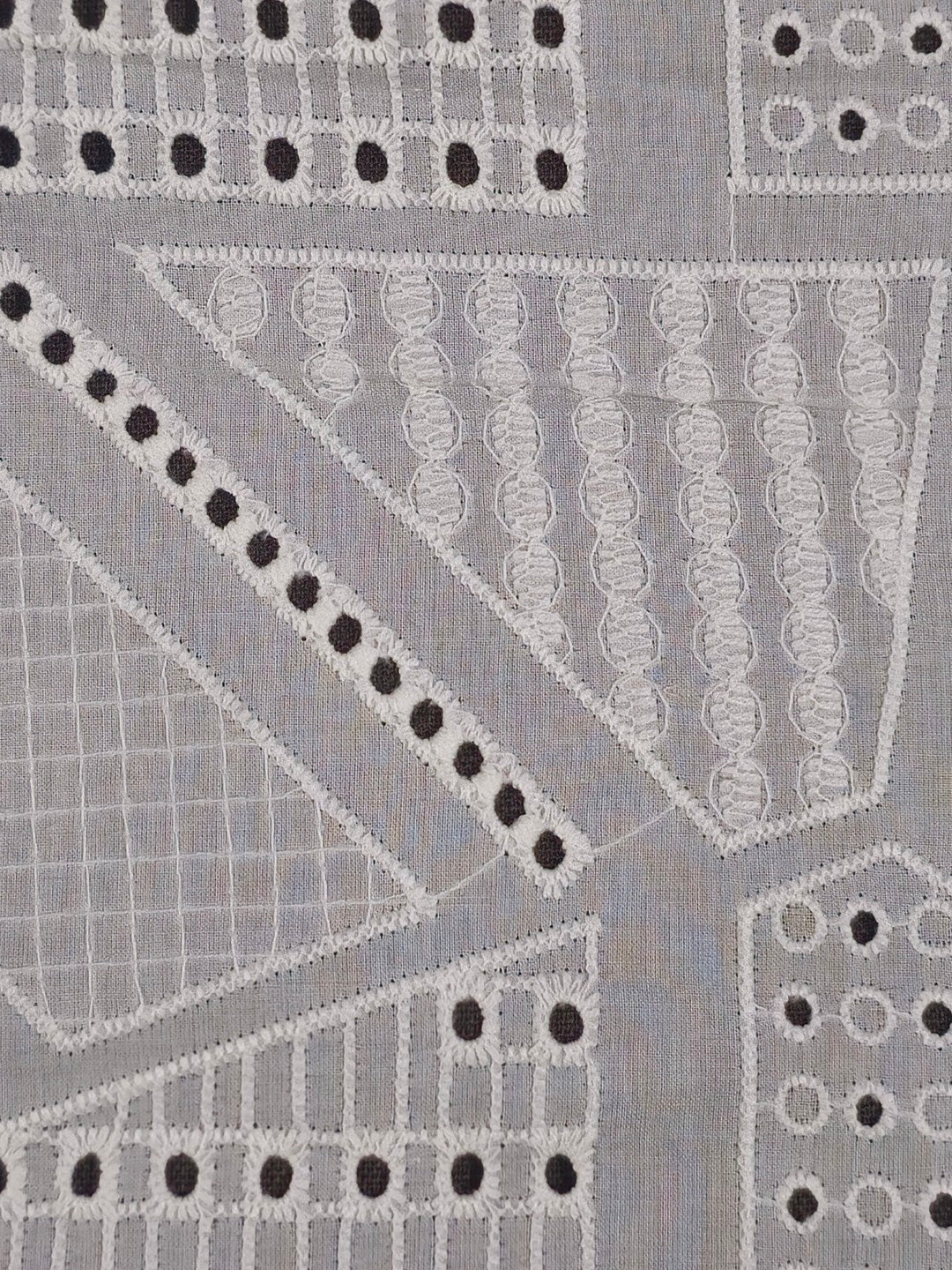 White Cotton Hakoba Fabric – Embroidered Eyelet | 100% Cotton | 53” Width | Light & Breathable