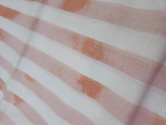 Cotton Linen Tie-Dye Stripe Fabric – White & Salmon | 54” Width | Breathable & Textured | Artisanal Look