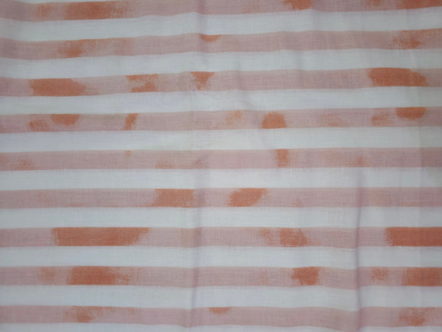 Cotton Linen Tie-Dye Stripe Fabric – White & Salmon | 54” Width | Breathable & Textured | Artisanal Look