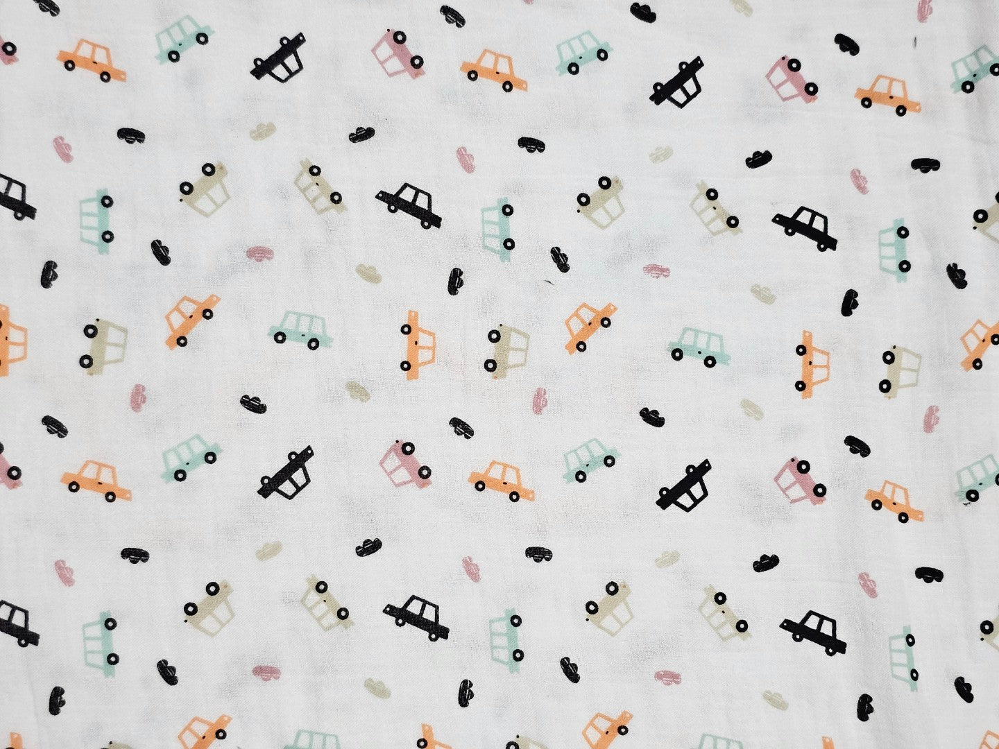Car Print Double Gauze Muslin Fabric – 100% Cotton | 115 GSM | 52” Width | Soft & Lightweight for Nursery Projects