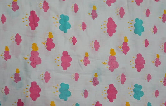 Cloud Print Double Gauze Muslin Fabric – Flat Check Texture | 100% Cotton | 110 GSM | 48” Wide | Nursery-Perfect