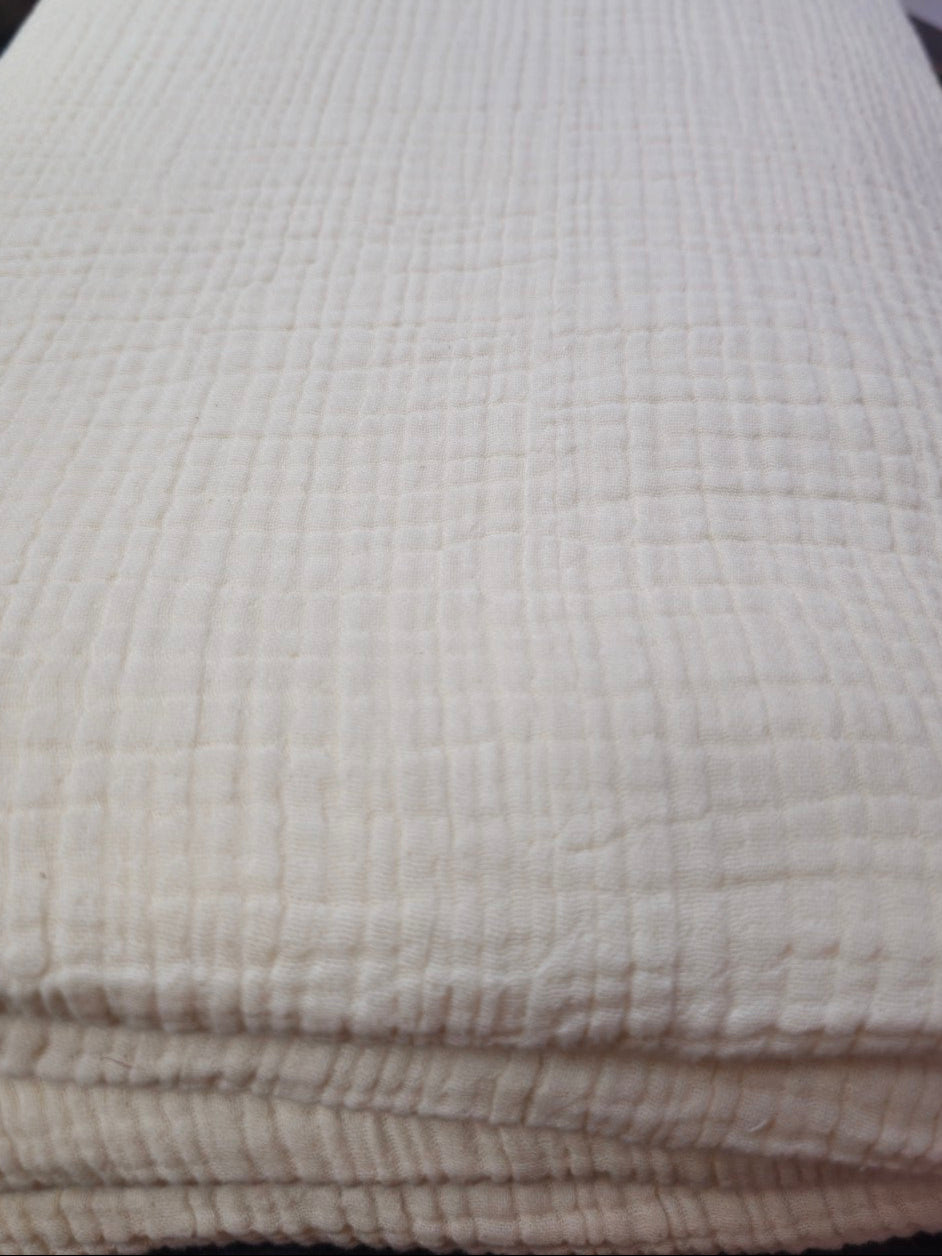 Natural Cream 4-Layer Cotton Muslin Fabric – 100% Cotton | Heavyweight Crinkle | 220 GSM | 52” Width