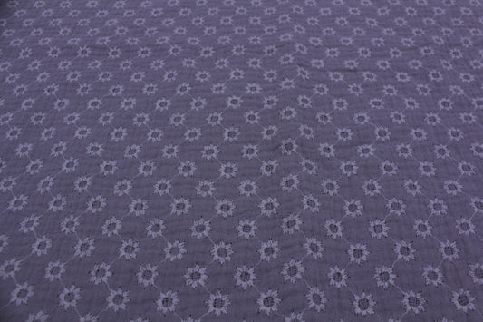Grey Embroidered Double Gauze Crinkle Muslin – 55" Wide | Soft, Textured & Premium