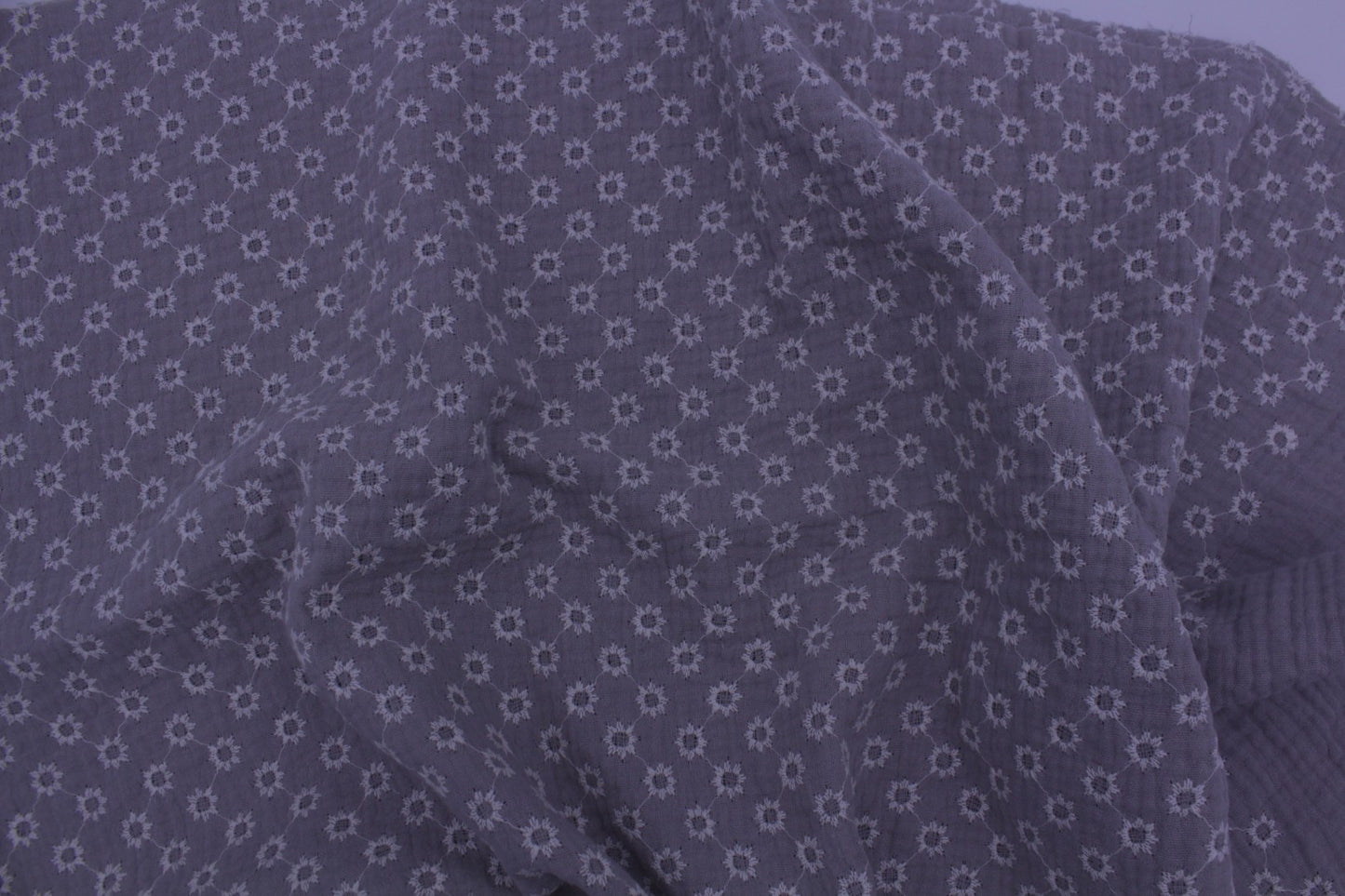 Grey Embroidered Double Gauze Crinkle Muslin – 55" Wide | Soft, Textured & Premium