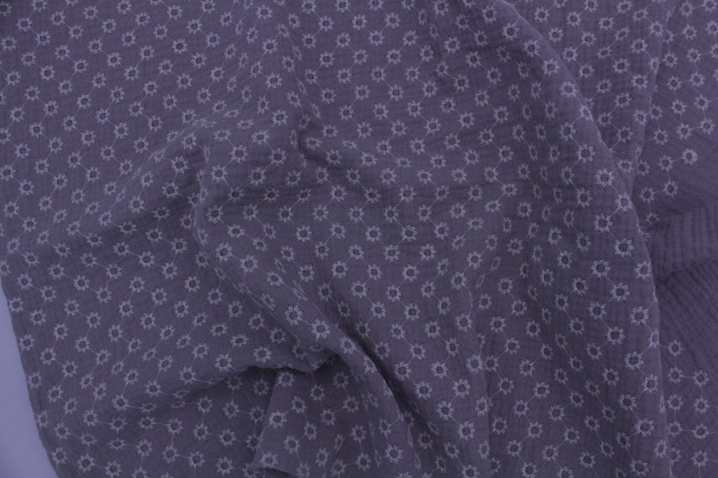 Grey Embroidered Double Gauze Crinkle Muslin – 55" Wide | Soft, Textured & Premium