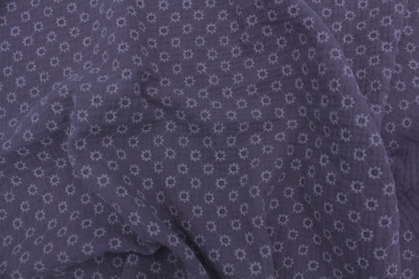 Grey Embroidered Double Gauze Crinkle Muslin – 55" Wide | Soft, Textured & Premium