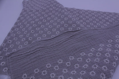 Grey Embroidered Double Gauze Crinkle Muslin – 55" Wide | Soft, Textured & Premium