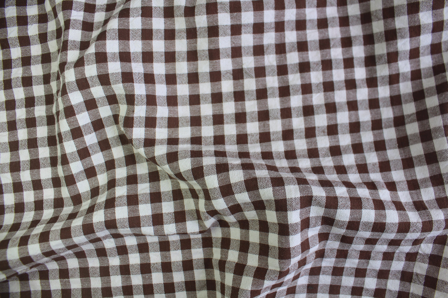 Brown & White Gingham Seersucker – 58" Wide | Classic, Textured Check Fabric