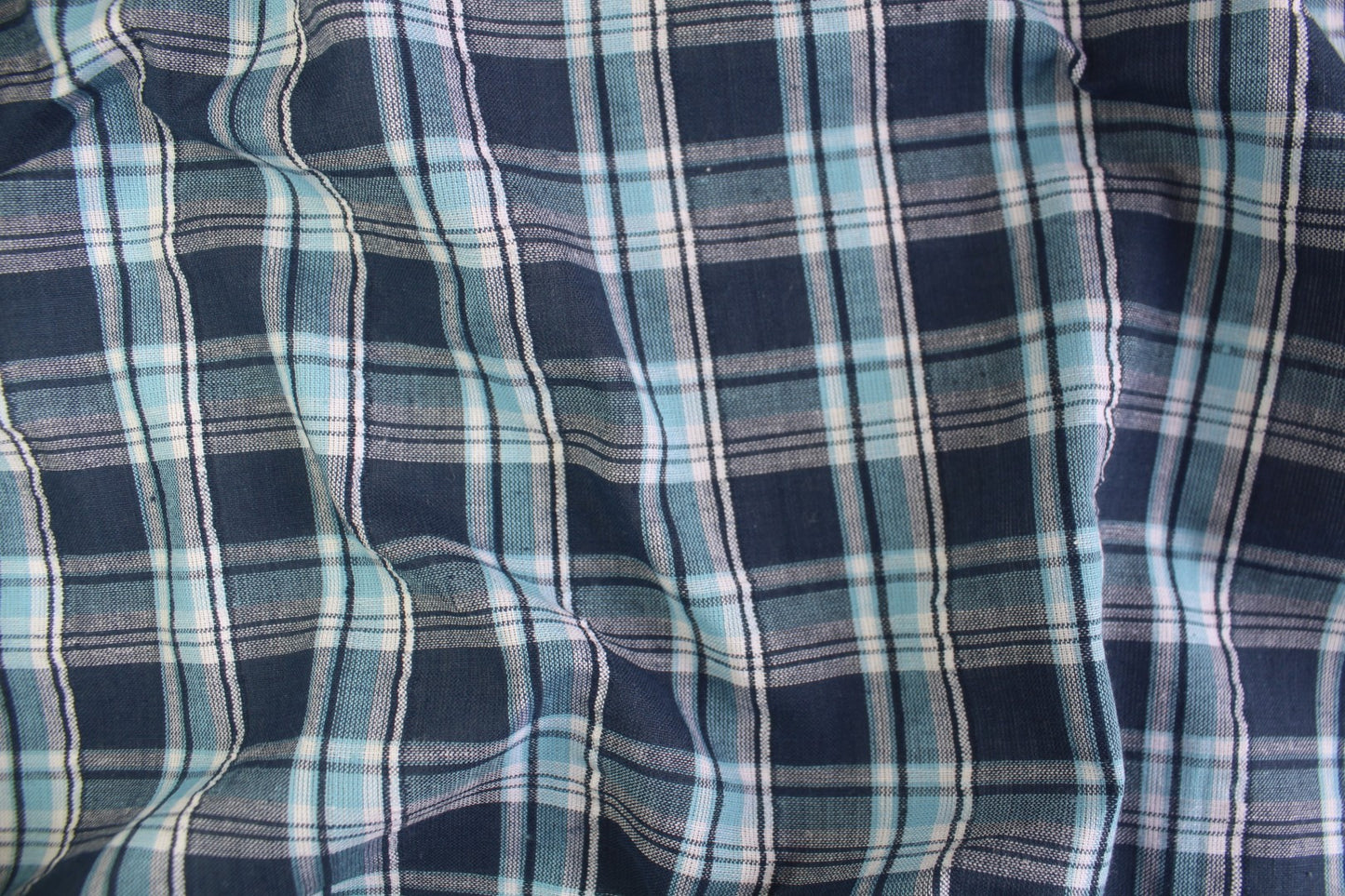 Navy Blue Checkered Cotton Blend Fabric – 44" Wide | Soft, Durable & Lightweight
