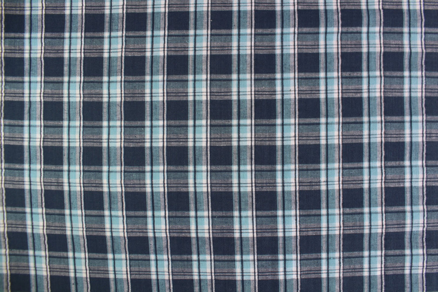 Navy Blue Checkered Cotton Blend Fabric – 44" Wide | Soft, Durable & Lightweight