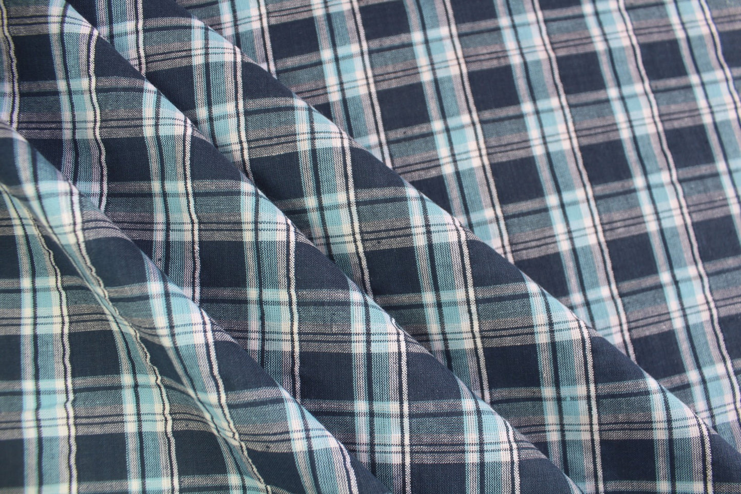 Navy Blue Checkered Cotton Blend Fabric – 44" Wide | Soft, Durable & Lightweight