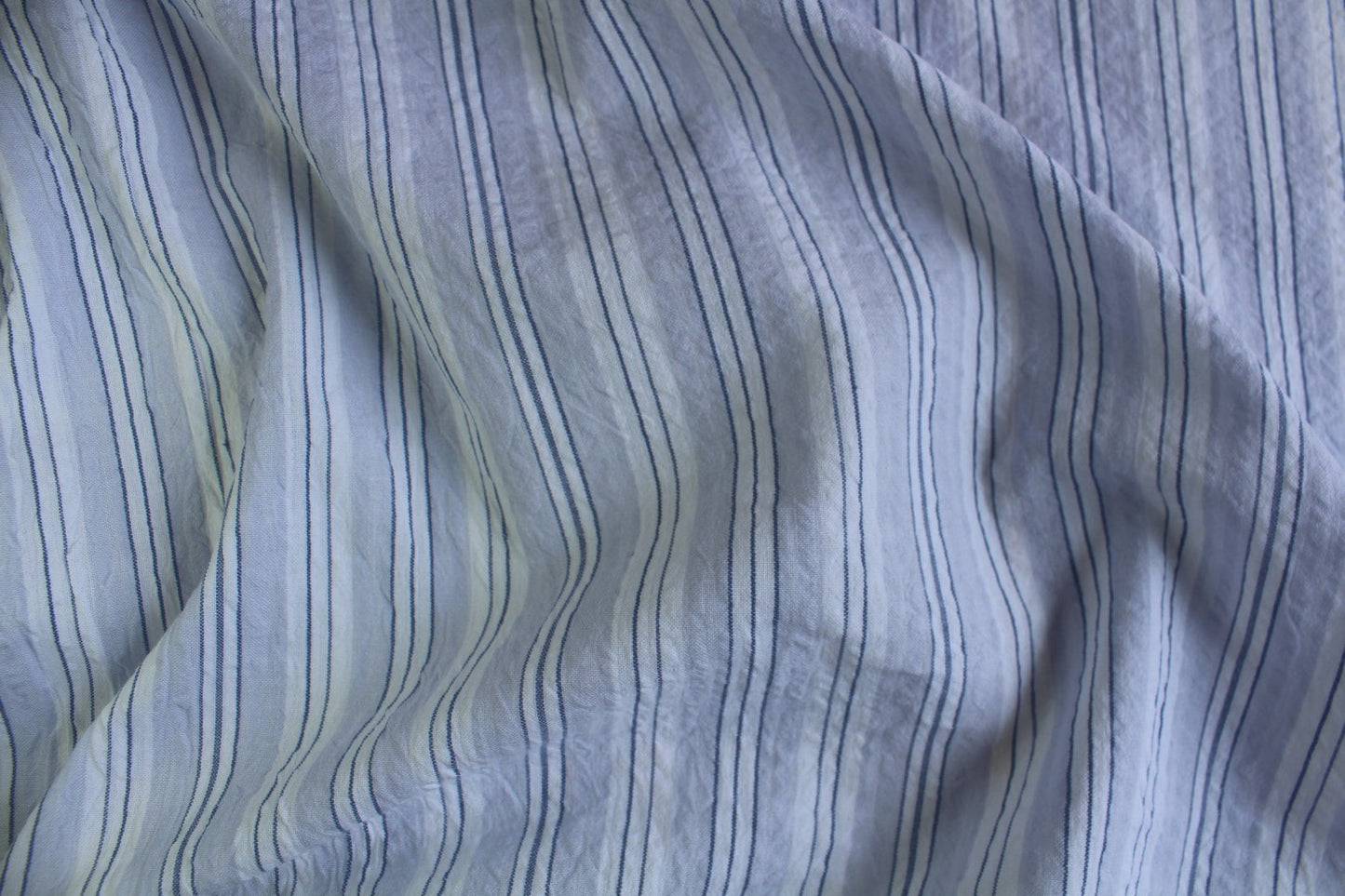 Navy & White Stripe Cotton Seersucker – 56" Wide | Classic Wrinkle-Free Fabric for Apparel & Decor